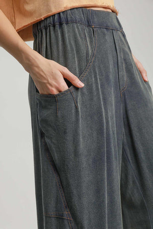 Umgee Elastic Waist Baggy Fit Pants with Pockets - All Mine Now Clothing