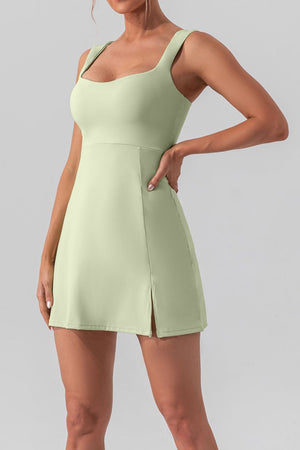 Square Neck Sleeveless Slit Mini Active Dress - All Mine Now Clothing