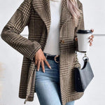 Plaid Collared Neck Long Sleeve Jacket - All Mine Now Clothing