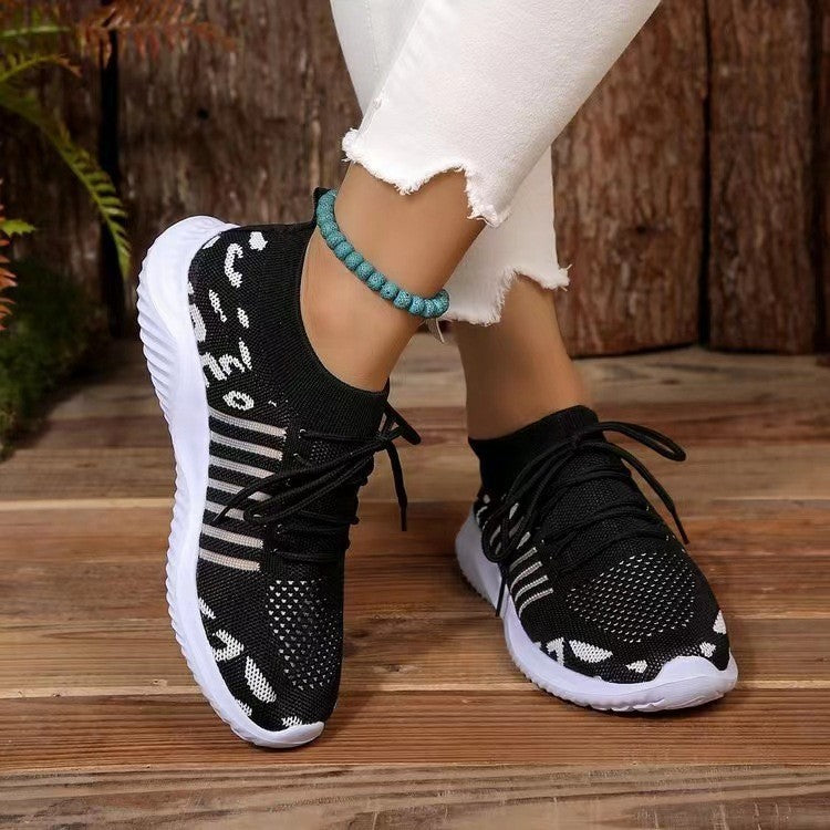 Breathable Leopard Mesh Lace Up Sneakers - All Mine Now Clothing