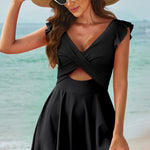 Cutout V-Neck Cap Sleeve One-Piece Swimwear - All Mine Now Clothing