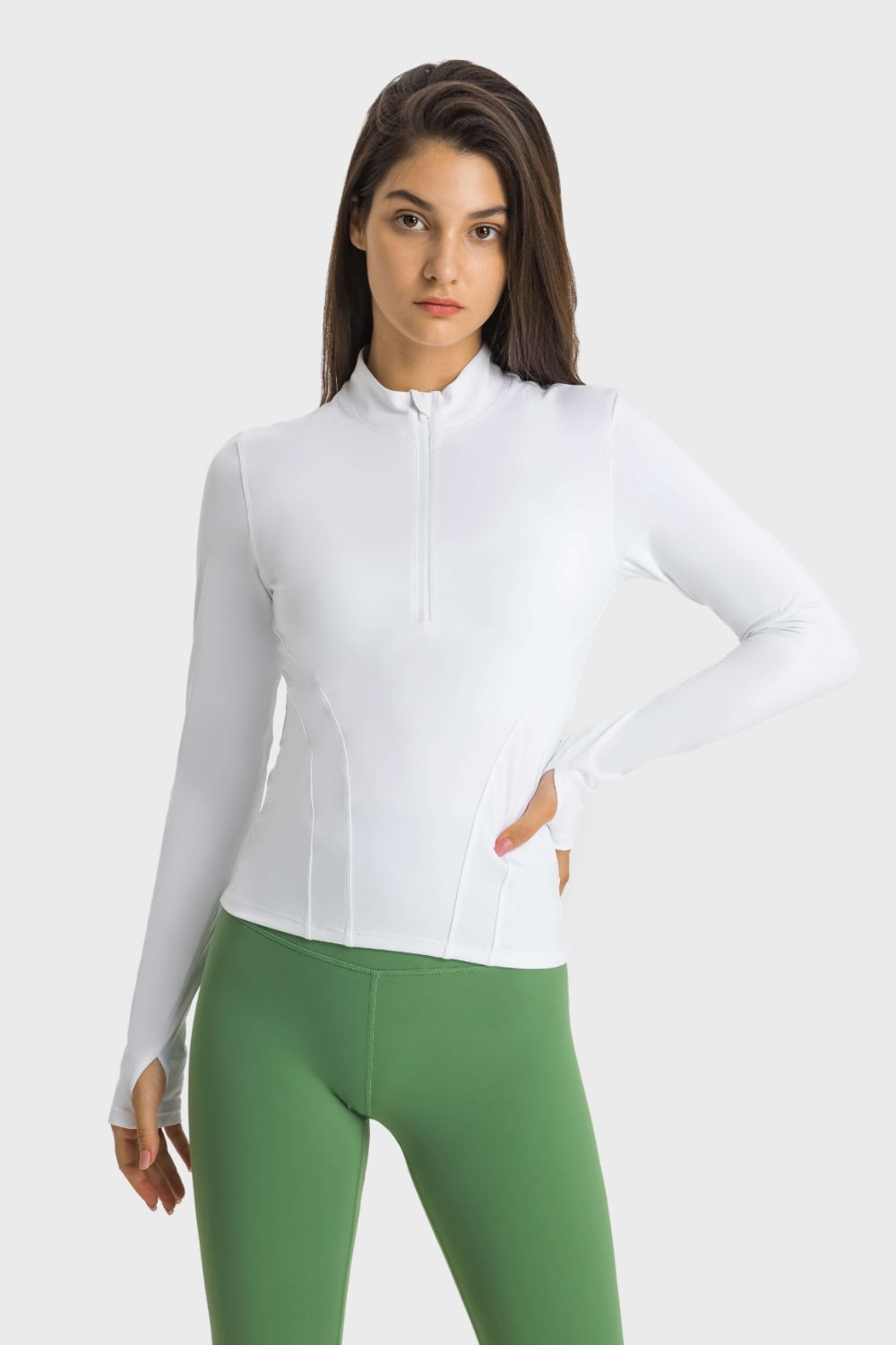 Millennia Half Zip Thumbhole Sleeve Sports Top - All Mine Now Clothing