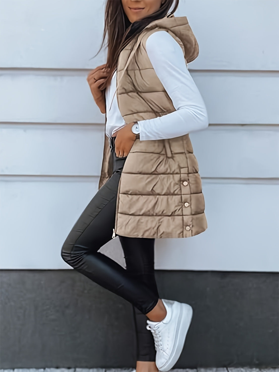 Plus Size Zip Up Hooded Vest Coat - All Mine Now Clothing