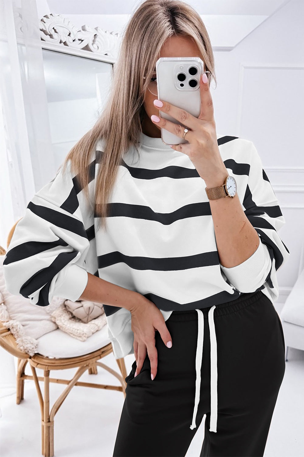 Striped Round Neck Long Sleeve Top and Pants Set - All Mine Now Clothing