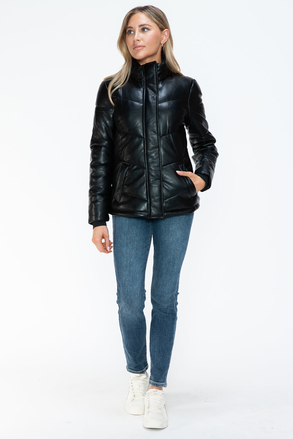 Snobbish Pocketed Zip Up Turtleneck Puffer Jacket - All Mine Now Clothing