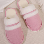 Contrast Faux Fur Round Toe Slippers