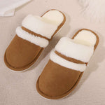 Contrast Faux Fur Round Toe Slippers