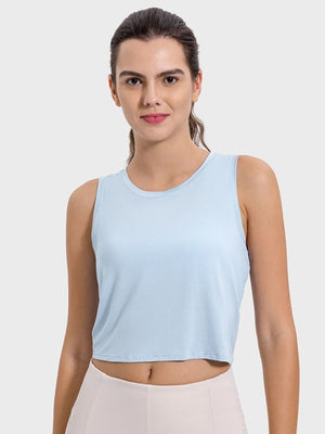 Millennia Drawstring Cutout Round Neck Active Tank - All Mine Now Clothing