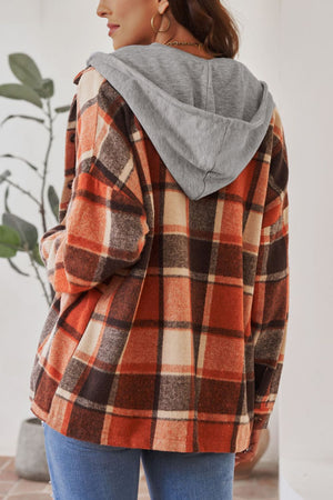 Plaid Button Up Hooded Shacket - All Mine Now Clothing