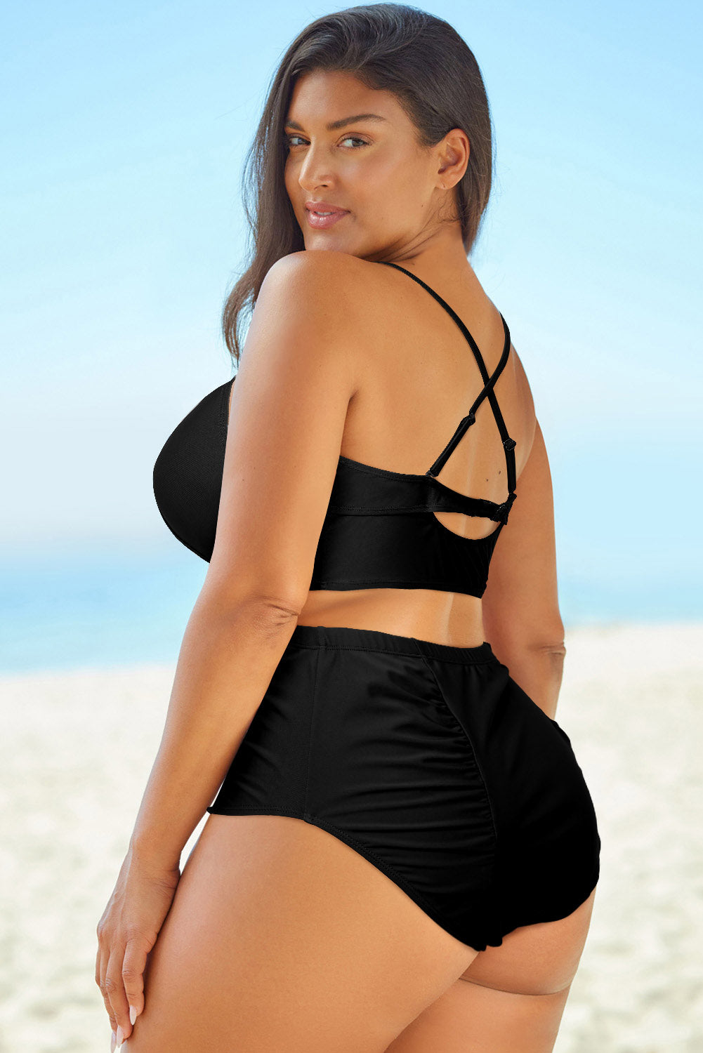 Full Size Halter Neck Crisscross Ruched Two-Piece Swimsuit - All Mine Now Clothing