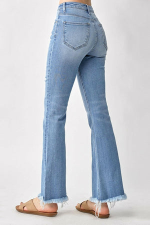 RISEN High Rise Frayed Hem Bootcut Jeans Trendsi