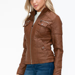 YMI Removable Faux Layered Multi-Pocket Jacket with Fuzzy Hood - All Mine Now Clothing