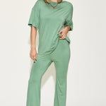 Basic Bae Full Size Bamboo Drop Shoulder T-Shirt and Flare Pants Set - All Mine Now Clothing