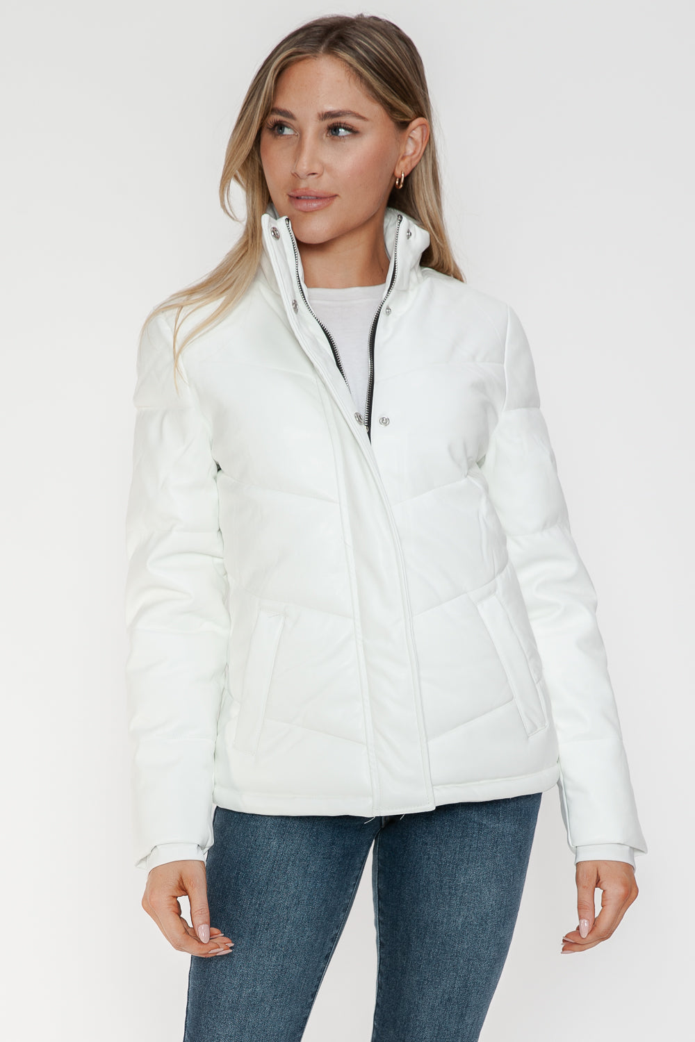 Snobbish Pocketed Zip Up Turtleneck Puffer Jacket - All Mine Now Clothing