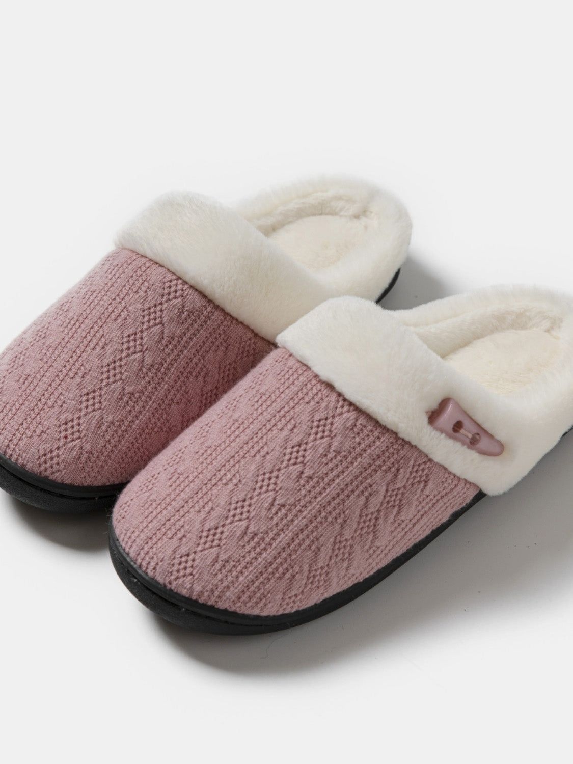 Horn Buckle Furry Texture Flat Slippers - All Mine Now Clothing