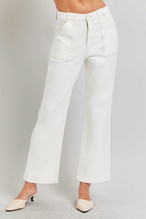 RISEN High Rise Ankle Flare Jeans with Patch Pockets Trendsi