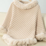 Fuzzy Trim Texture Three-Quarter Sleeve Poncho - All Mine Now Clothing