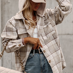 Plaid Removable Hood Button Up Shacket - All Mine Now Clothing