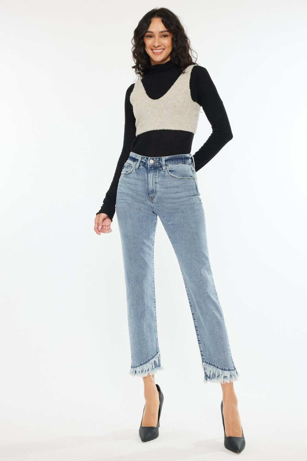 Kancan Raw Hem High Rise Straight Jeans - All Mine Now Clothing