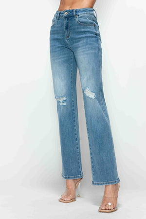 bytos Full Size Distressed High Rise Straight Jeans - All Mine Now Clothing