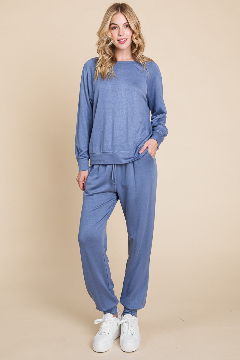 Super Lady Round Neck Raglan Sleeve Top and Pants Lounge Set - All Mine Now Clothing