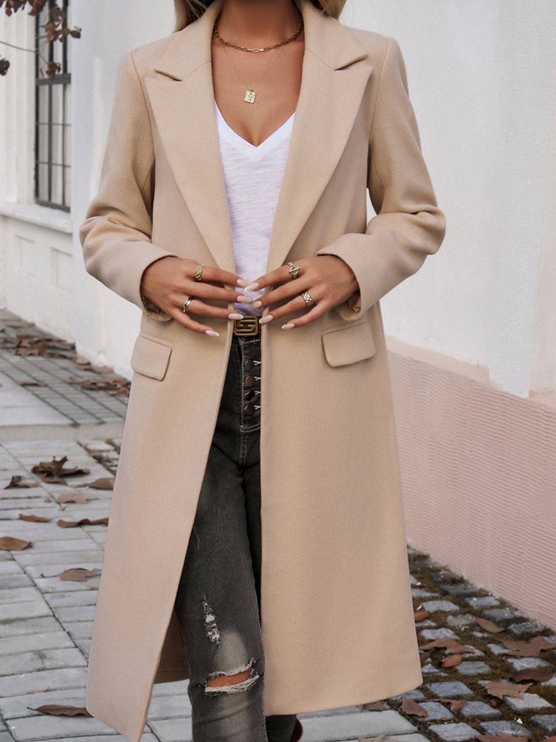 Devine Pocketed Collared Neck Long Sleeve Coat - All Mine Now Clothing