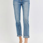 Risen Full Size High Rise Cropped Roll Up Jeans Trendsi