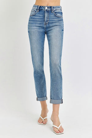 Risen Full Size High Rise Cropped Roll Up Jeans Trendsi