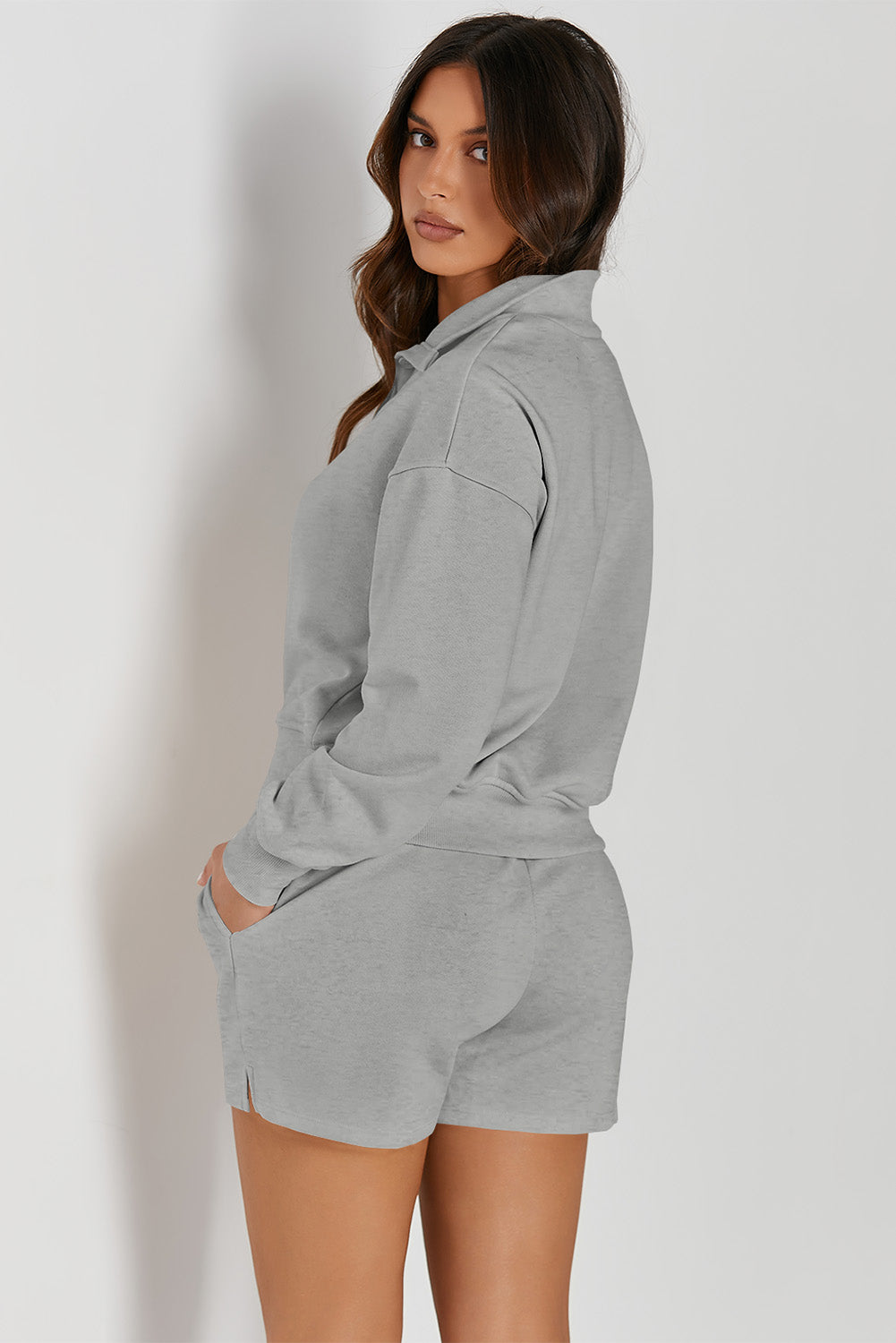 Half Button Sweatshirt and Shorts Active Set - All Mine Now Clothing