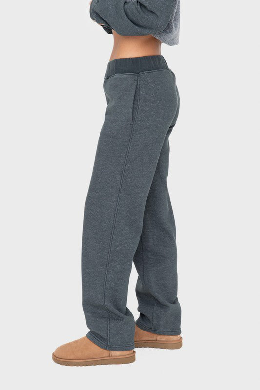 Mono B Elastic Waist Fleece Pants with Pockets - All Mine Now Clothing