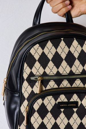 David Jones Argyle Pattern PU Leather Backpack - All Mine Now Clothing