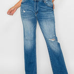 bytos Full Size Raw Hem Distressed Mid Rise Straight Jeans - All Mine Now Clothing