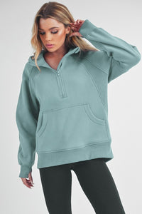 Aemi+Co Half Zip Raglan Sleeve Sweatshirt