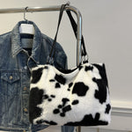 Cow Print Furry Tote Bag - All Mine Now Clothing