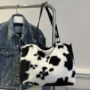 Cow Print Furry Tote Bag - All Mine Now Clothing