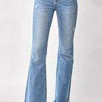 RISEN High Rise Frayed Hem Bootcut Jeans Trendsi