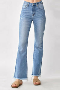 RISEN High Rise Frayed Hem Bootcut Jeans Trendsi