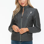 Snobbish Faux Leather Zip Up Mock Neck Jacket - All Mine Now Clothing