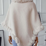 Fuzzy Trim Texture Three-Quarter Sleeve Poncho - All Mine Now Clothing