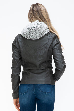 YMI Removable Faux Layered Multi-Pocket Jacket with Fuzzy Hood - All Mine Now Clothing