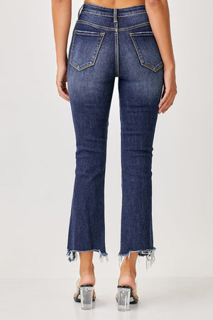 Risen Full Size Frayed Hem Cropped Straight Jeans Trendsi