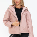 How Dare U Drawstring Hem PU Leather Zip Up Jacket - All Mine Now Clothing