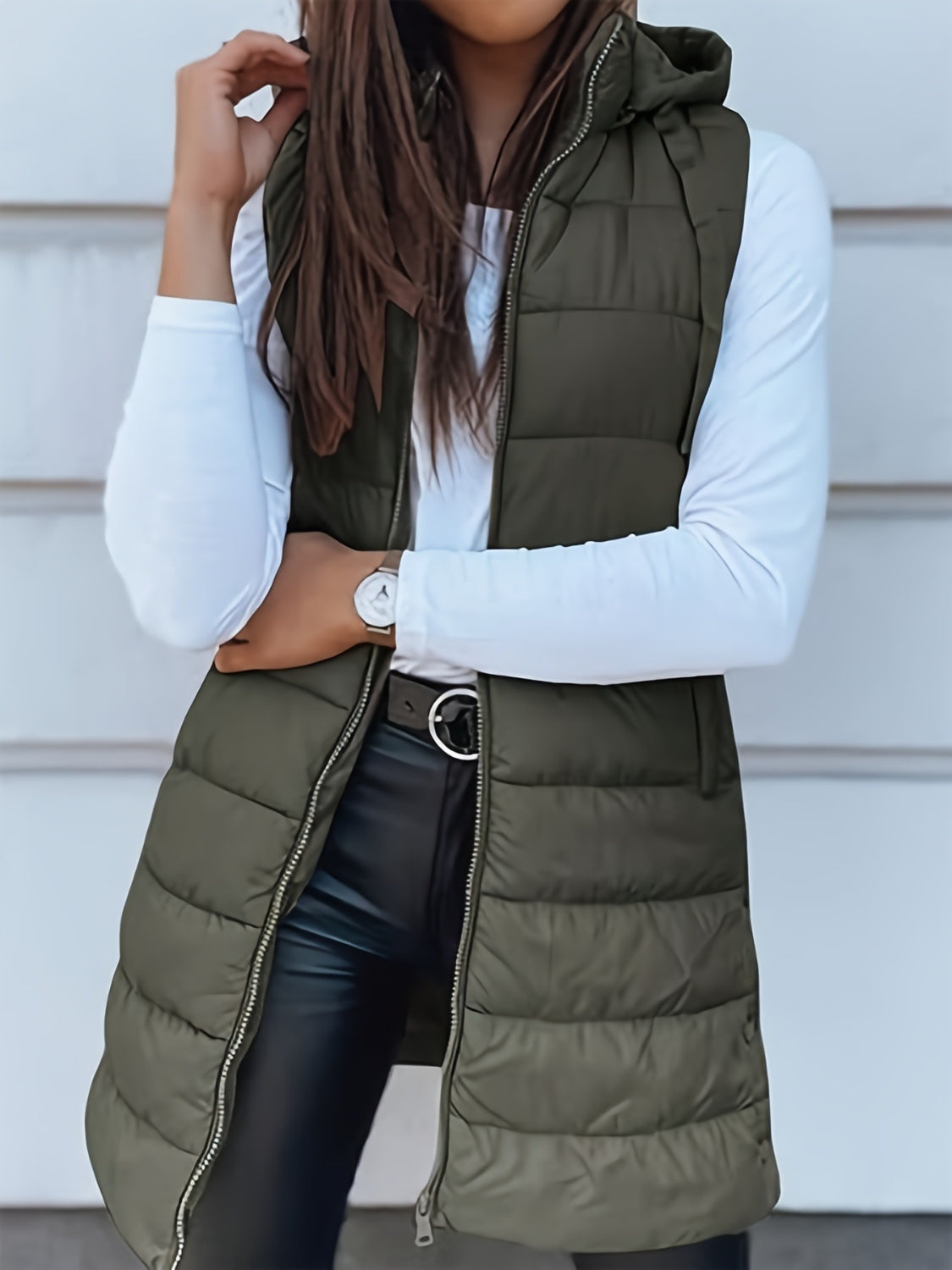 Plus Size Zip Up Hooded Vest Coat - All Mine Now Clothing