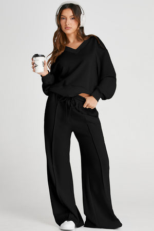 V-Neck Long Sleeve Top and Pants Active Set - All Mine Now Clothing