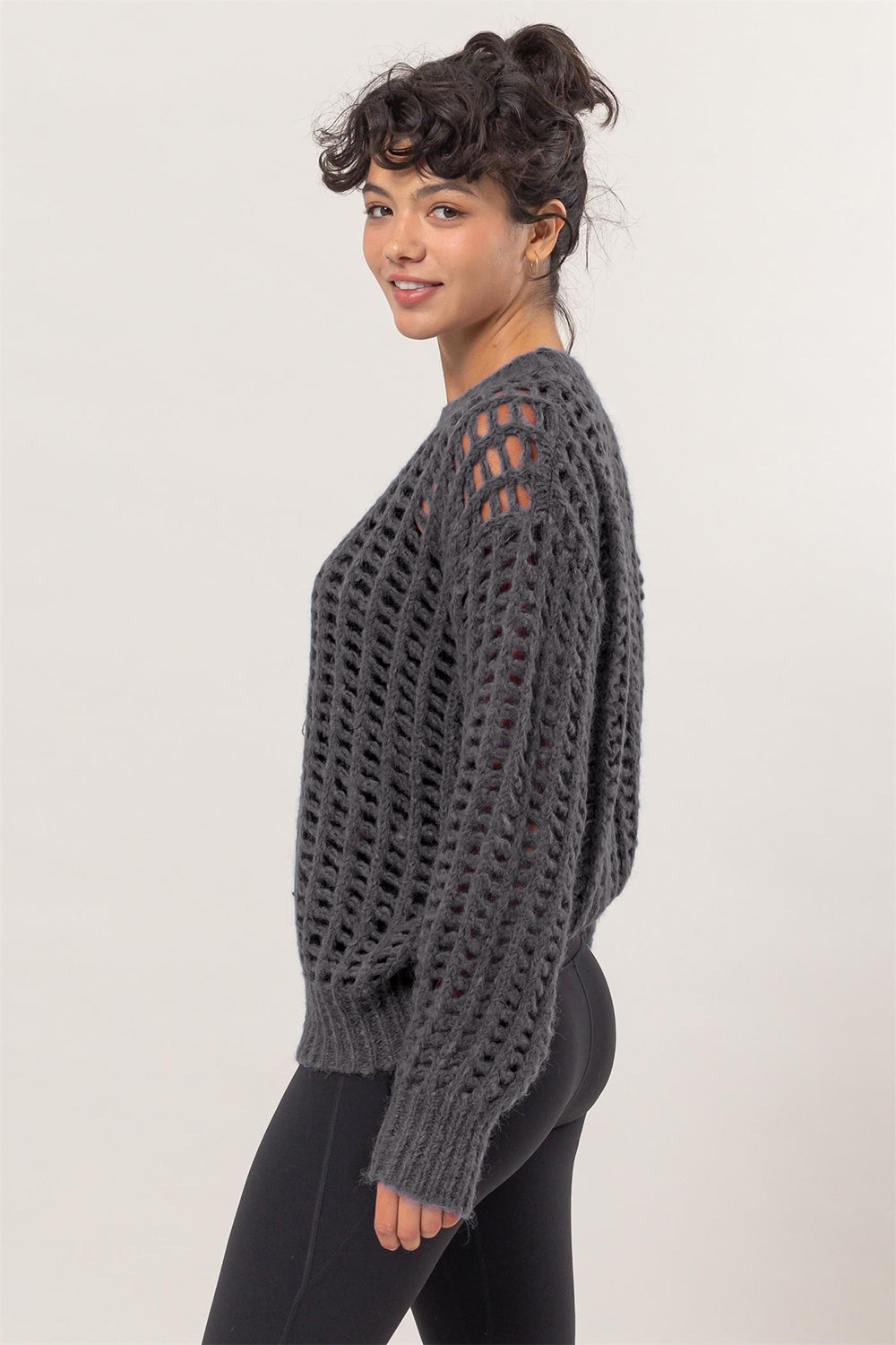 HYFVE Openwork Round Neck Long Sleeve Knit Cover Up - All Mine Now Clothing