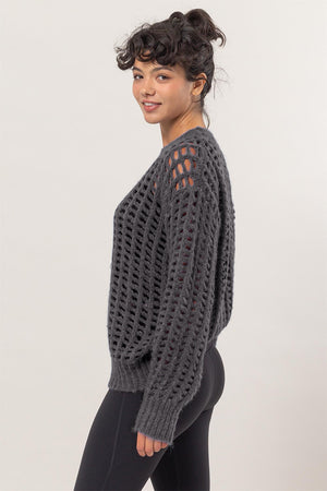 HYFVE Openwork Round Neck Long Sleeve Knit Cover Up - All Mine Now Clothing