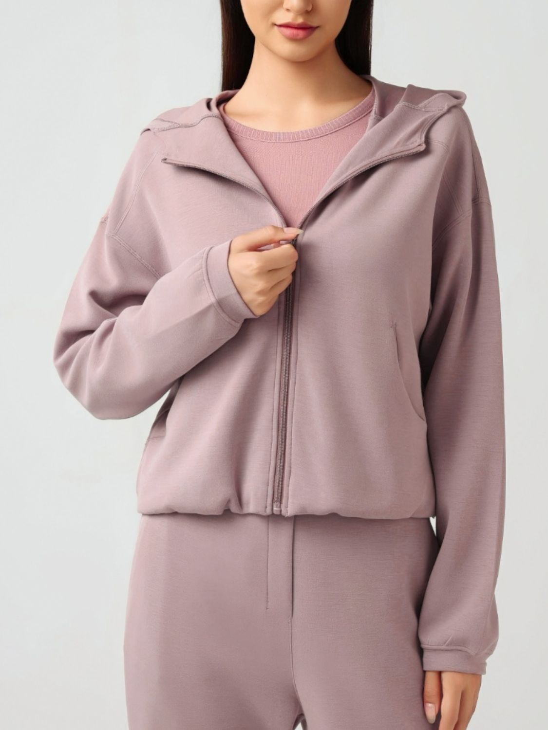 Millennia Zip Up Dropped Shouder Active Hooded - All Mine Now Clothing