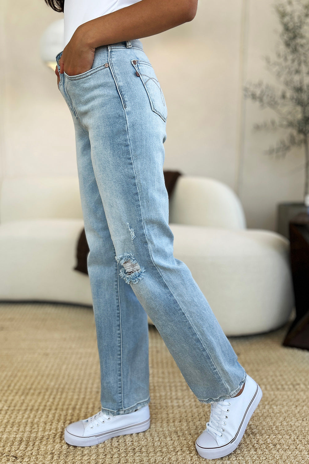 Judy Blue Full Size High Waist Distressed Straight Jeans - All Mine Now Clothing