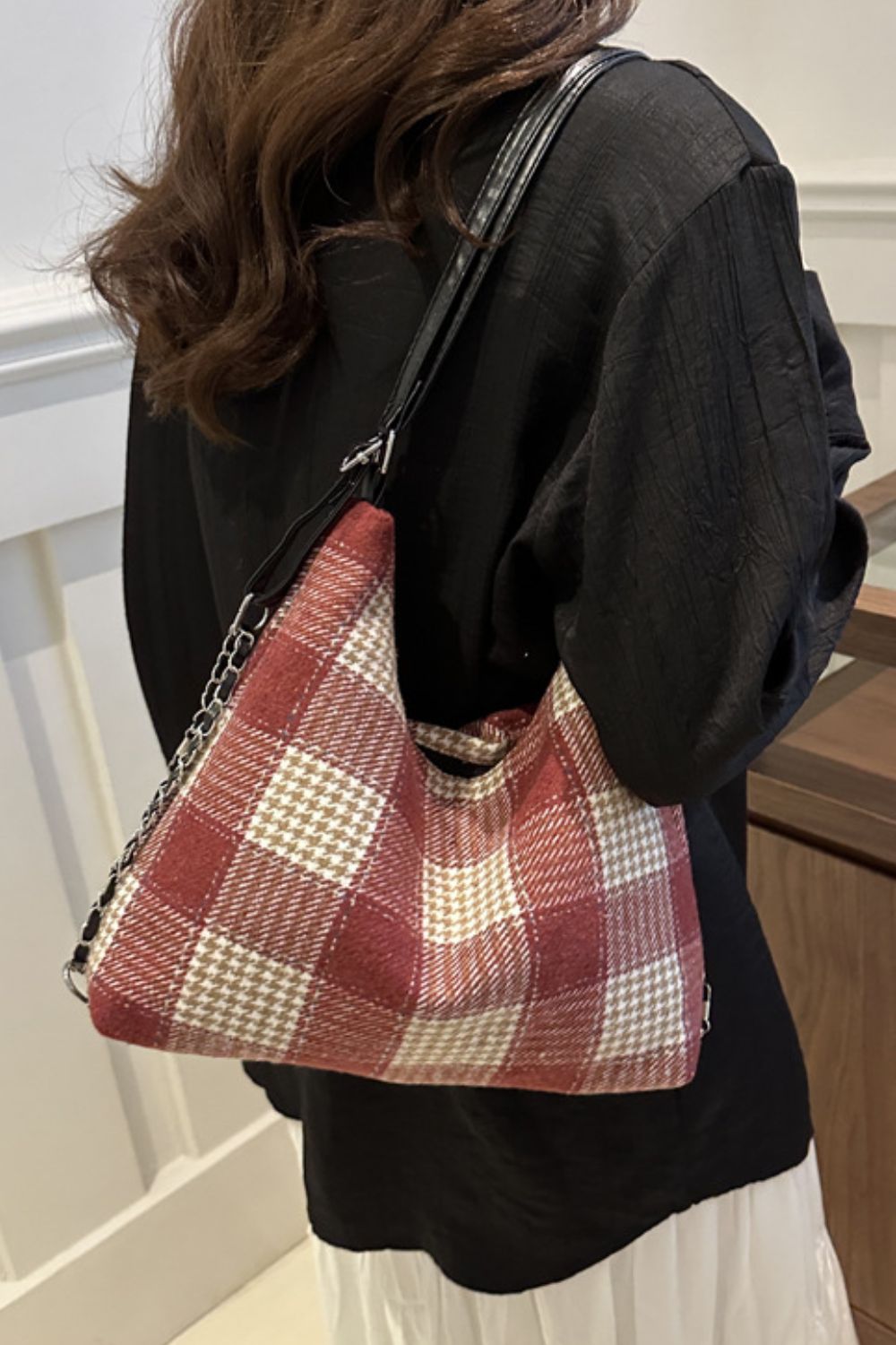 Plaid Adjustable Strap Handbag - All Mine Now Clothing