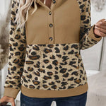 Leopard Half Button Long Sleeve Hoodie - All Mine Now Clothing